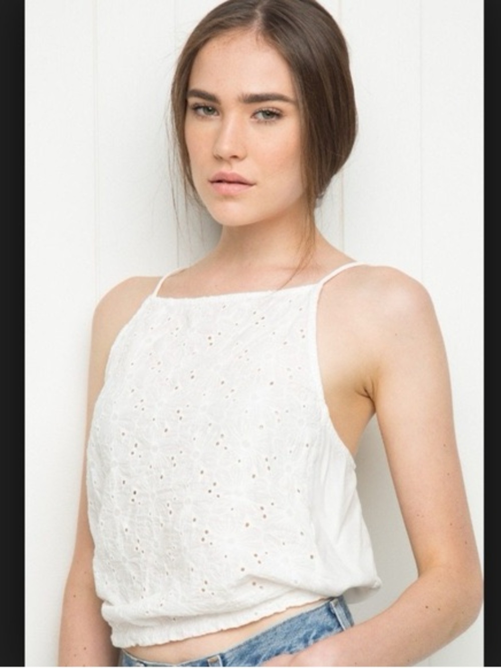 Brandy Melville White Laguna Eyelet Halter Camisole